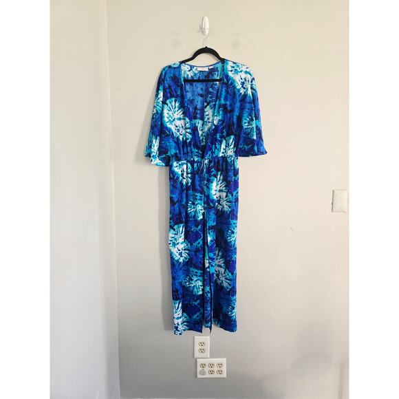 Belle Beach By Kim Gravel Blue Tie Dye Maxi Swim Cover Up M/L - Picture 3 of 4